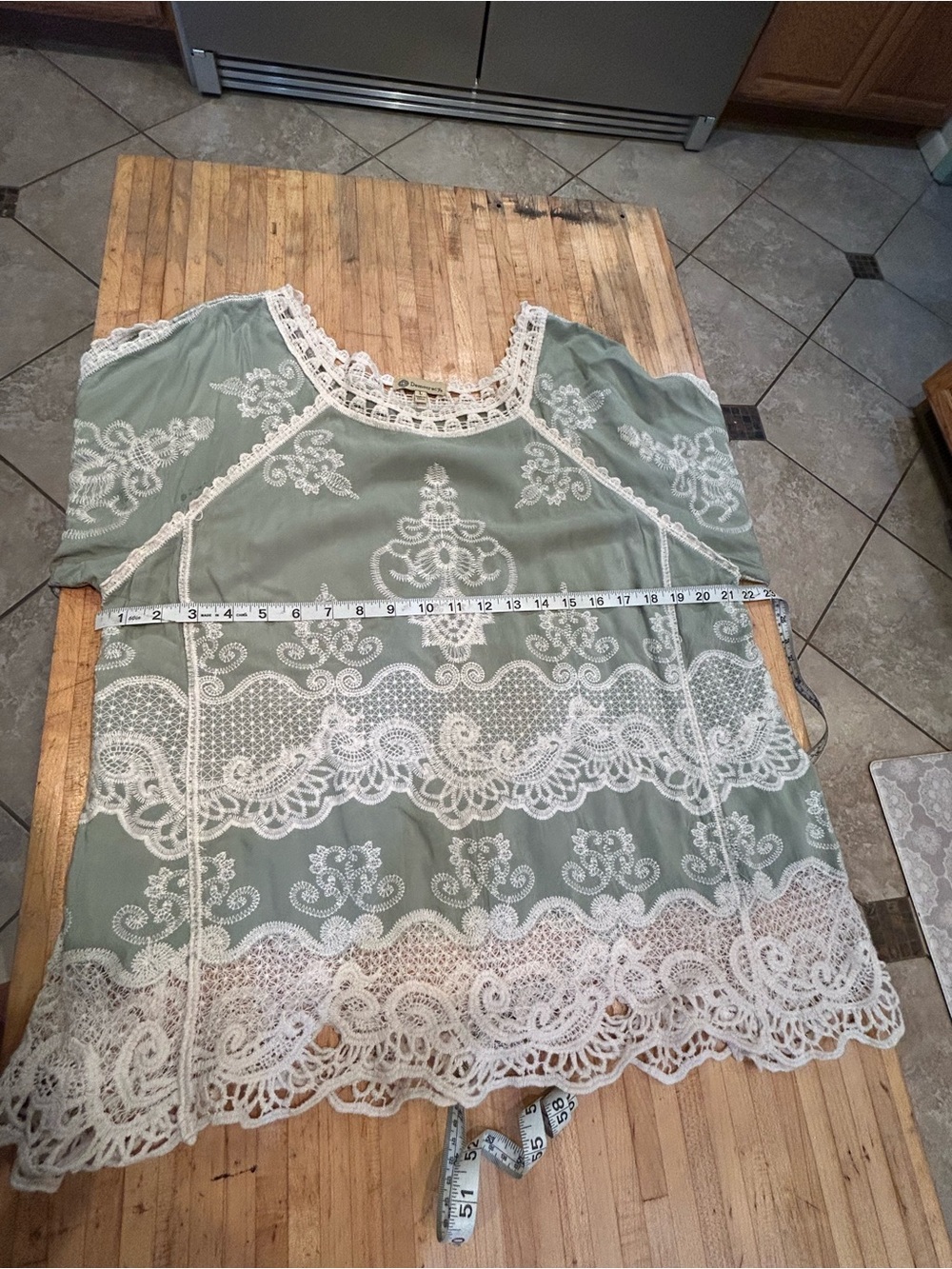 Democracy Sage Green Tunic with White Lace Embroidery - Picture 5 of 6
